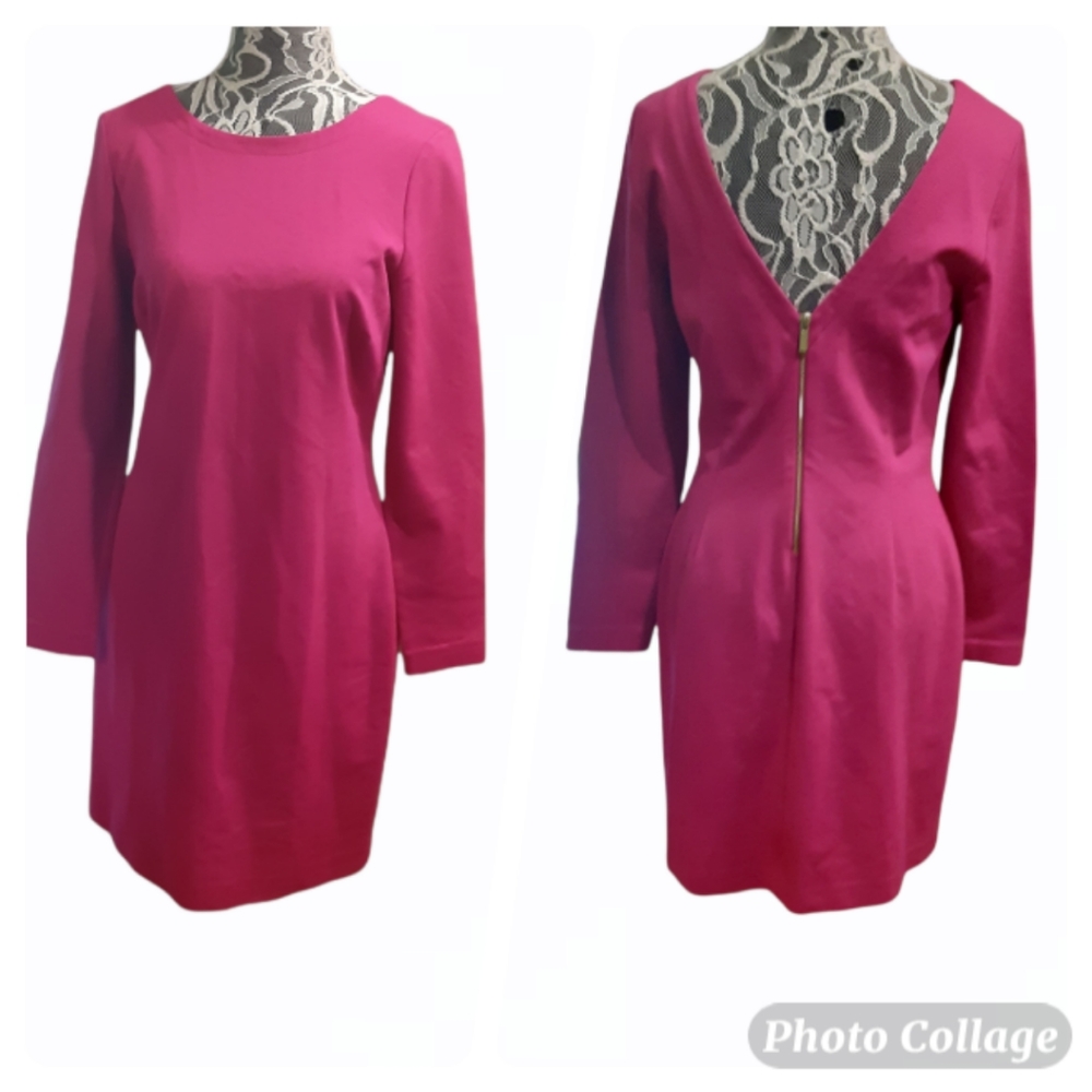 Banana Republic Fuchsia Long-Sleeve Scoop Neck Sheath Dress